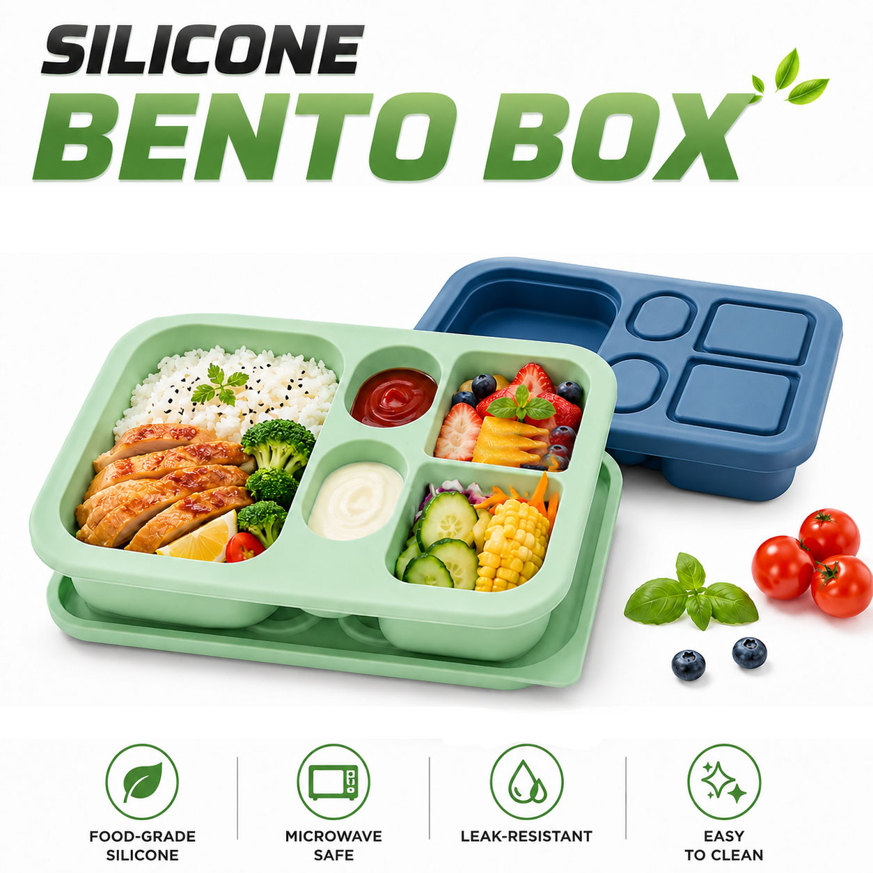Food Snacks For 1 Year Old - Portable Silicone Bento Lunch Box For